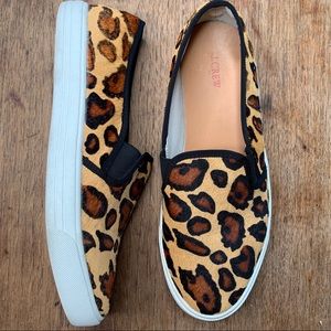 J Crew Leopard Calf Hair Slip on Sneaker